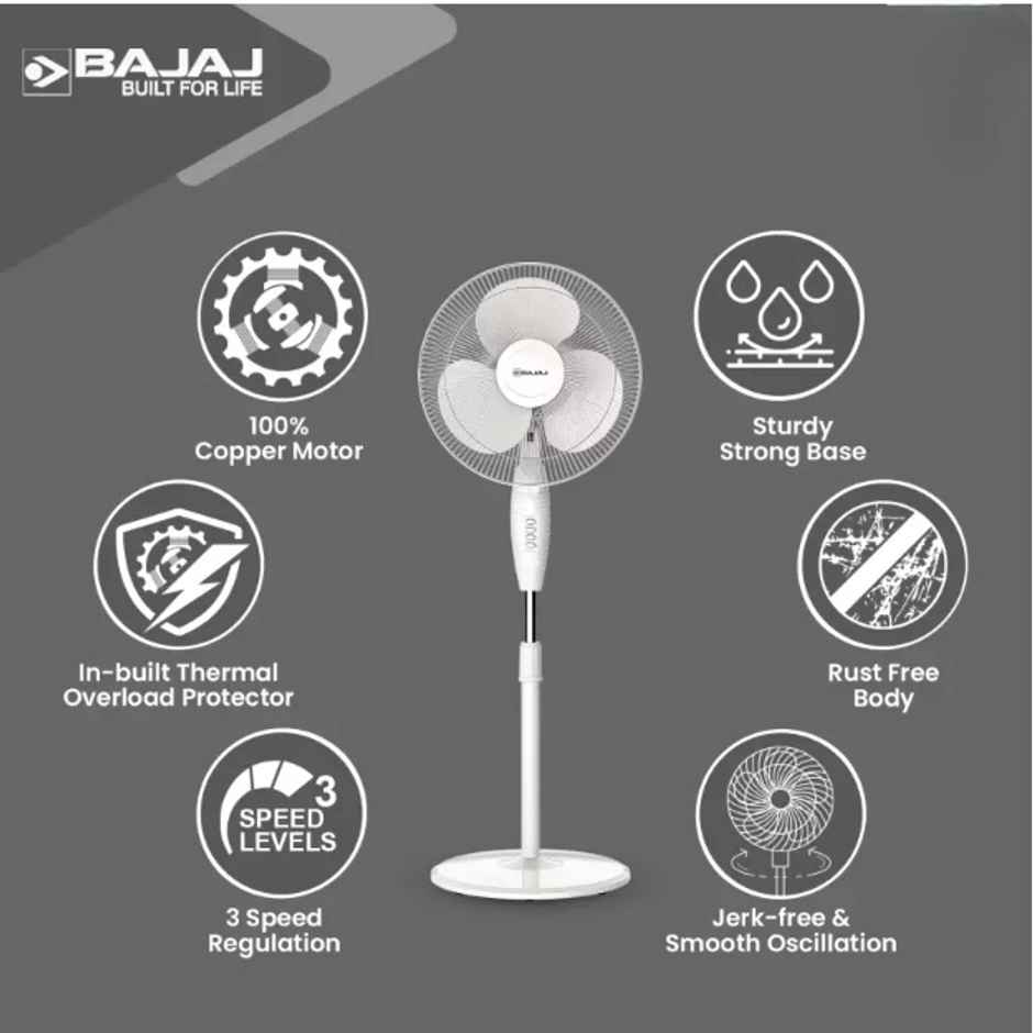 Bajaj Crest Neo Pedestal Fan, 400mm, All White