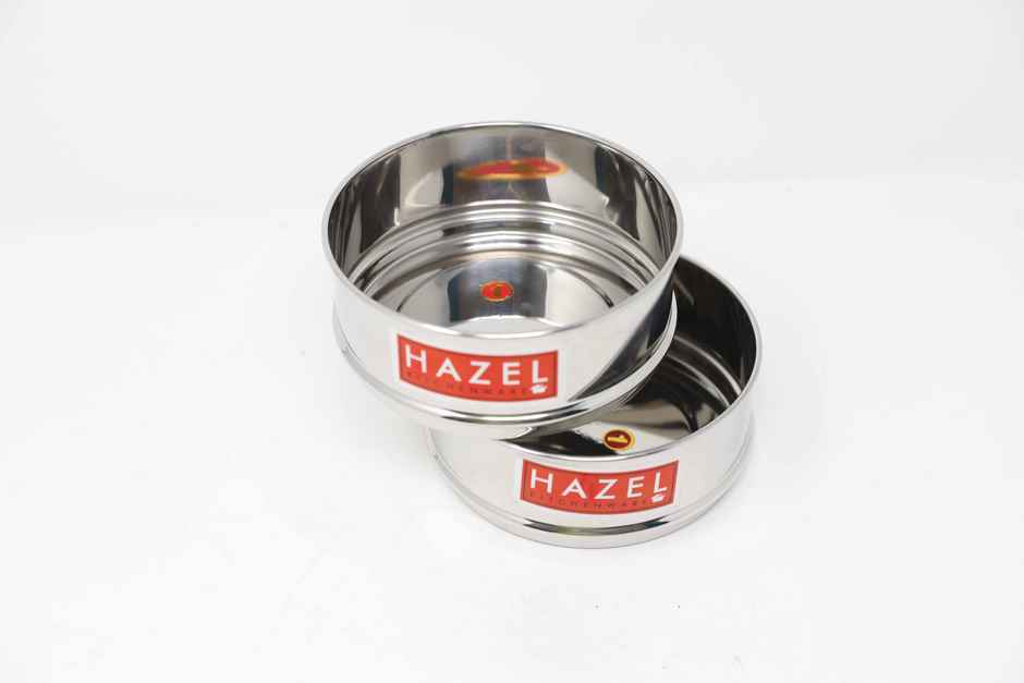 Hazel Stainless Steel Stackable Separator | 13 Cm Cooker Dabba Fits In 3 Litre Cooker, Set Of 2