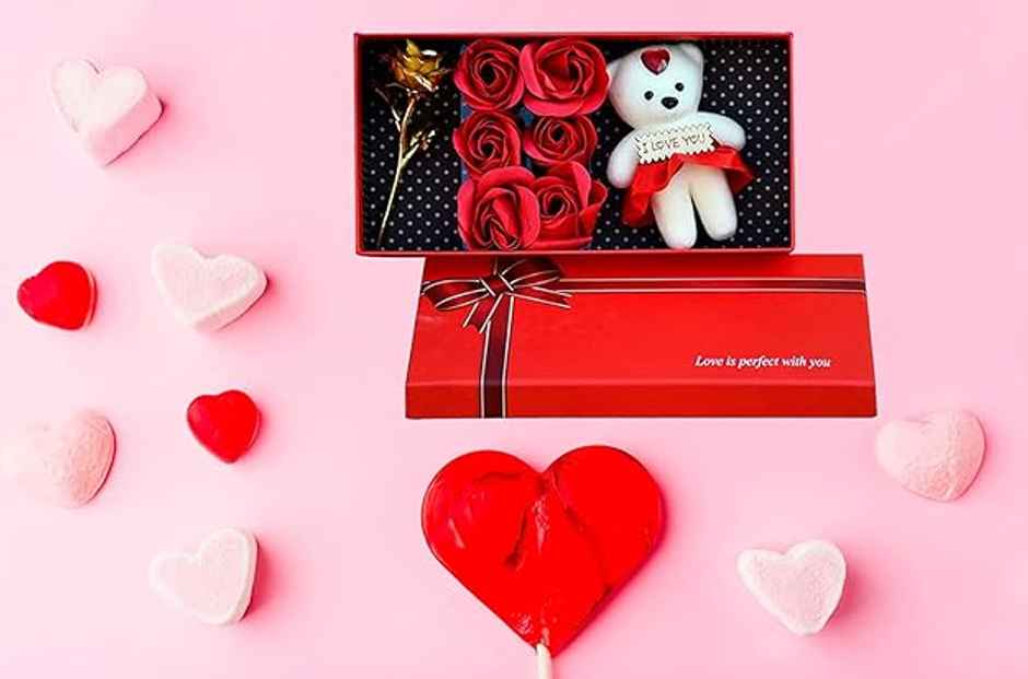 Teddy and Scented Roses Romantic Gift Hamper Combo | Perpetual Mart