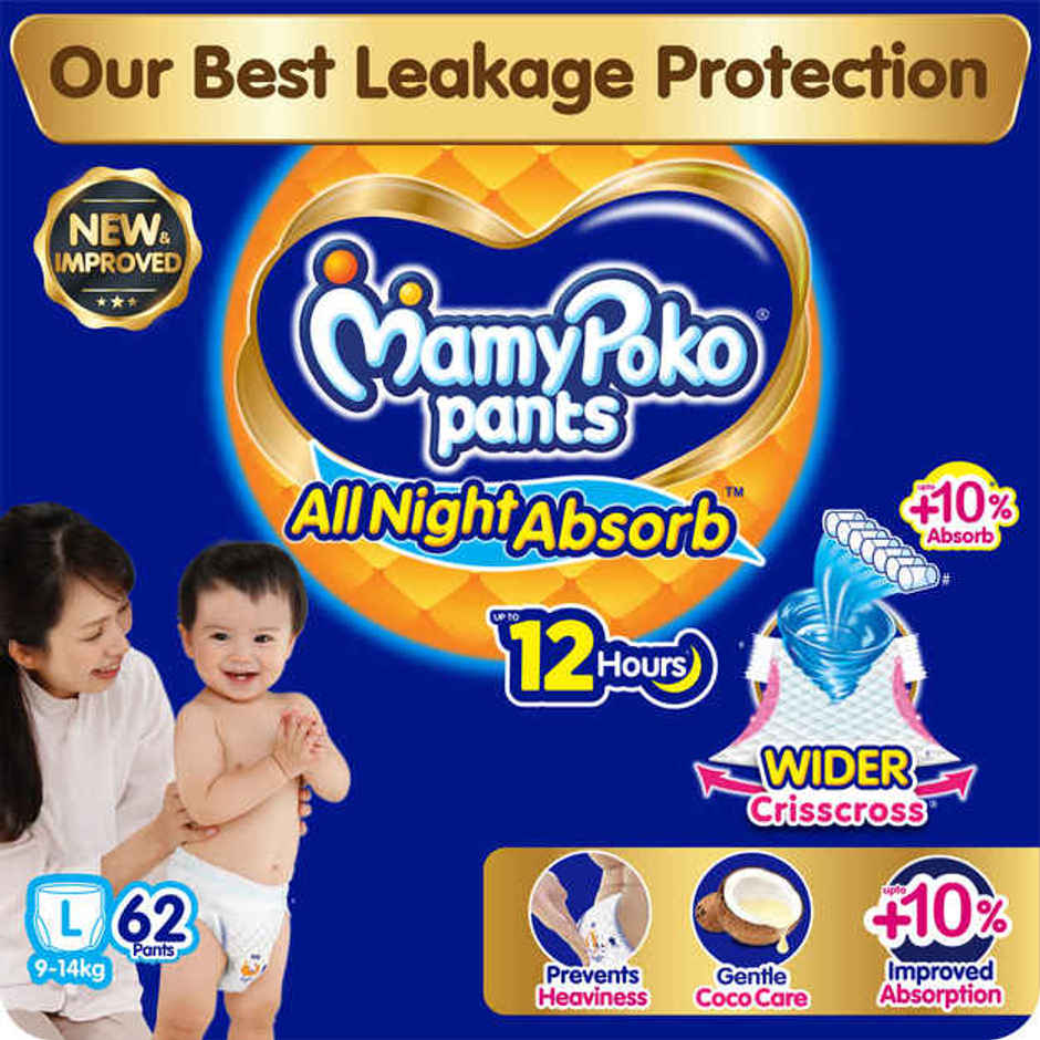 Mamypoko All Night Absorb Pant Style Diaper | L | 62 pcs