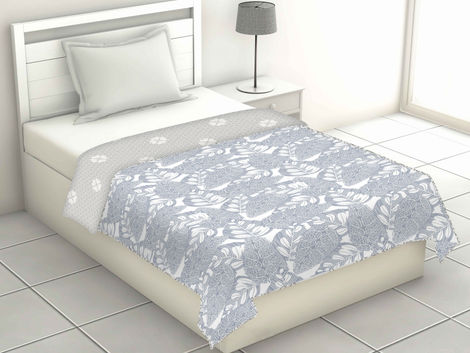 BAY6 Microfibre Leaf Print Single Bed Dohar - Grey & White | 150 x 220 cm