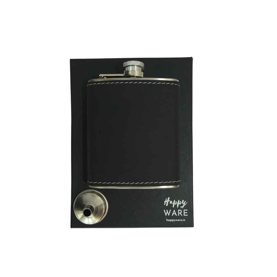 Happyware Stainless Steel Travel Drink Hip Flask | Black Leatherette | 230 ml