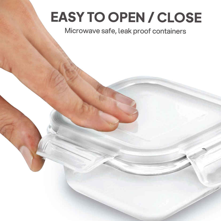 Cello Glassy Square Lunch Box | Microwavable Borosilicate Glass | Clear - 320 ml
