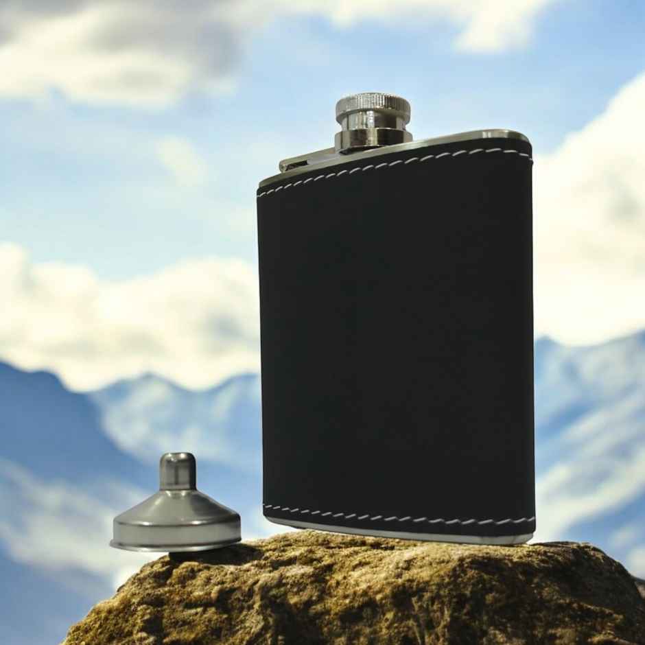 Happyware Stainless Steel Travel Drink Hip Flask | Black Leatherette | 230 ml