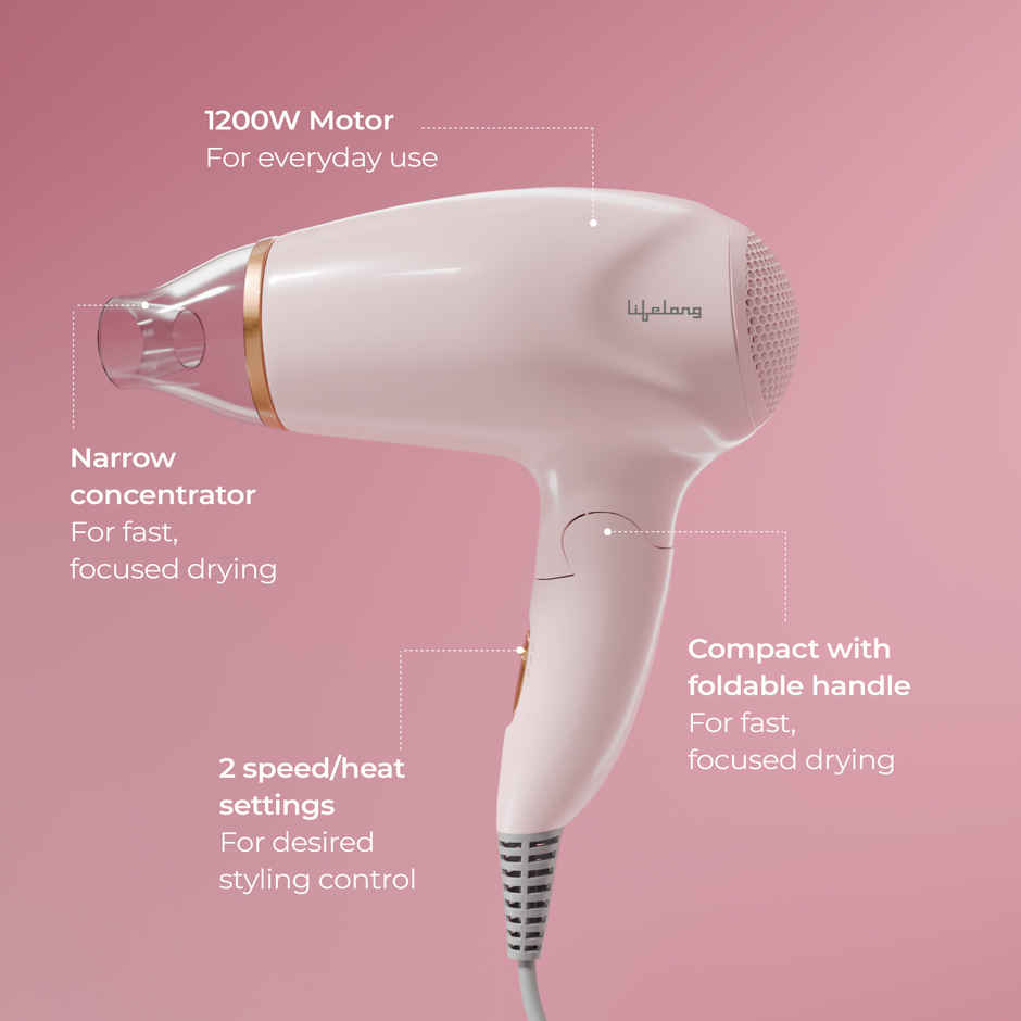Lifelong JetSet Travel Hair Dryer with Concentrator, 1200 W
