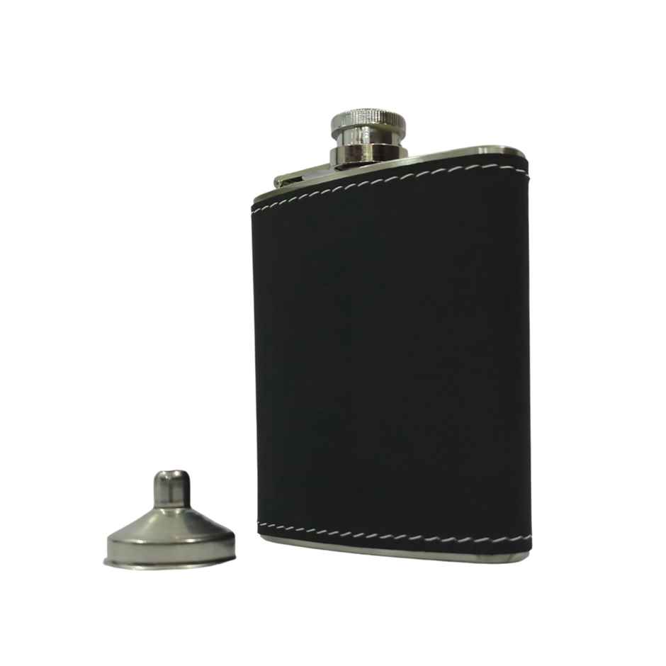 Happyware Stainless Steel Travel Drink Hip Flask | Black Leatherette | 230 ml
