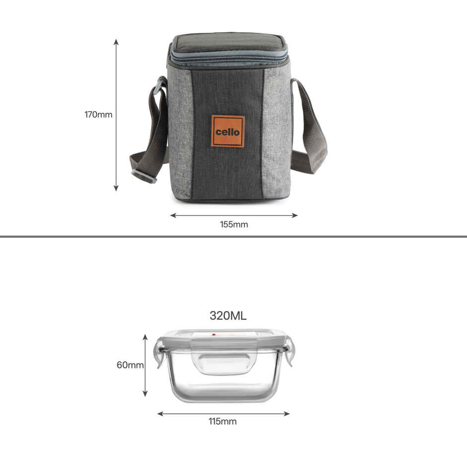 Cello Glassy Square Lunch Box | Microwavable Borosilicate Glass | Clear - 320 ml