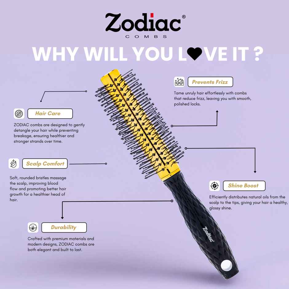 Zodiac Diamond Round Hair Brush | Chrome Gold