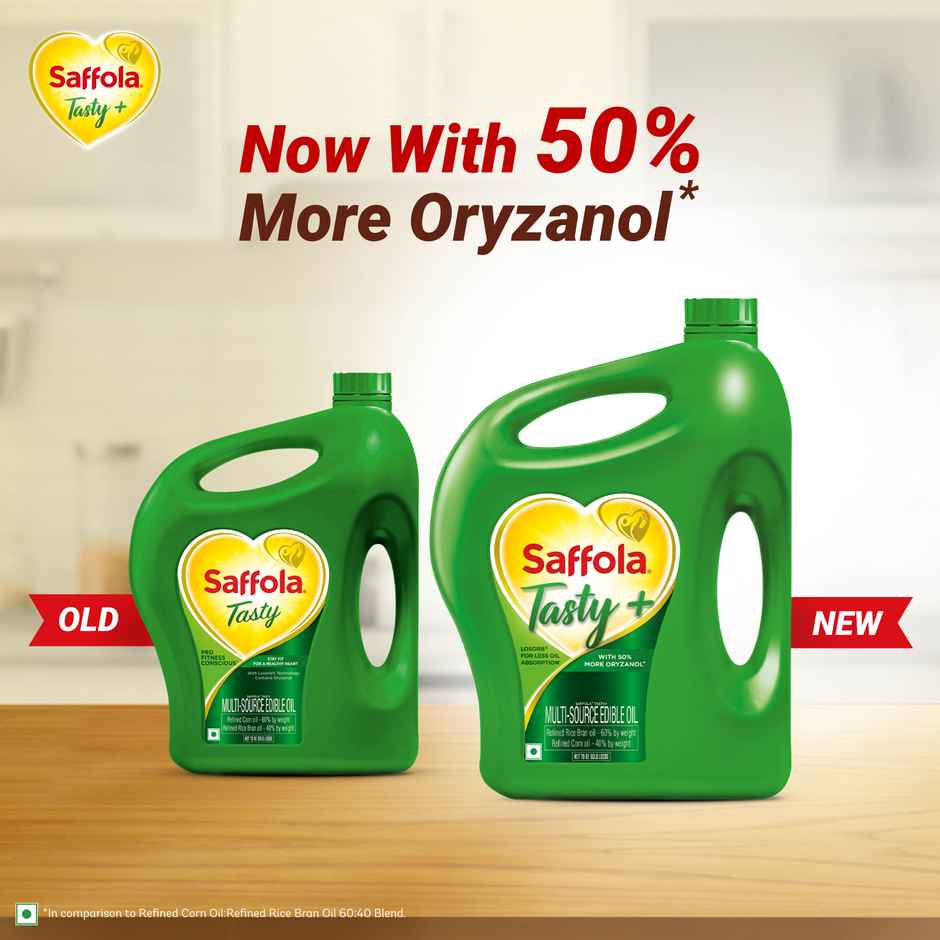 Saffola Tasty + Refined Rice bran & Corn Oil | 50% More Oryzanol | Multi-Source Edible Oil