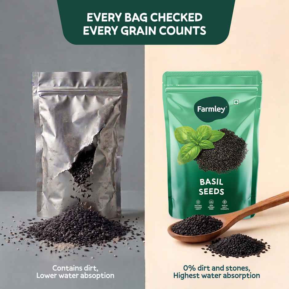 Farmley Raw Basil Seeds | Rich In Protein | Fiber Diet Sabja Seeds | Tukmaria Basil Seeds