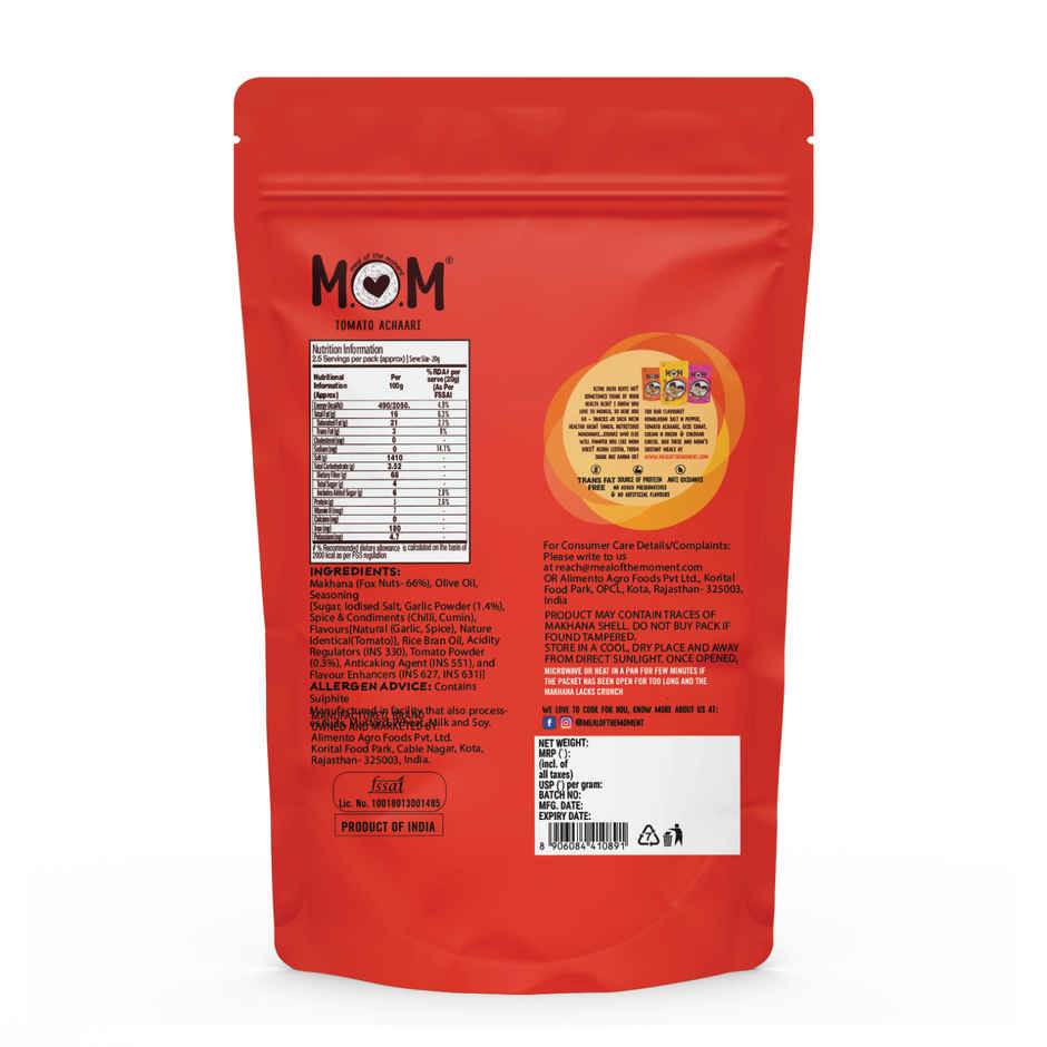 MOM - Tomato Achaari Roasted Makhana| Source of Protein | No Palm Oil