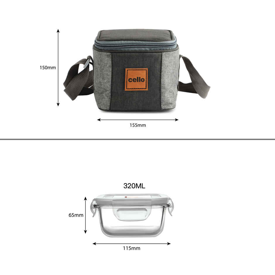 Cello Glassy Square Lunch Box | Microwavable Borosilicate Glass | Clear - 320 ml