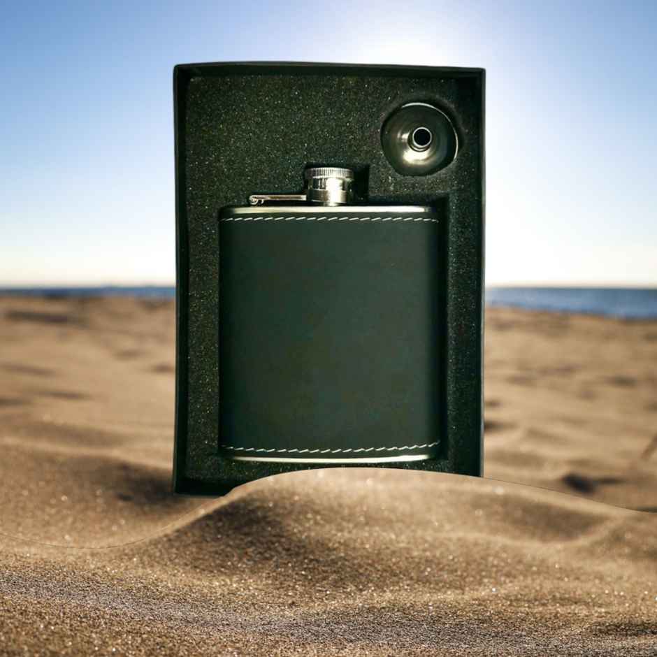 Happyware Stainless Steel Travel Drink Hip Flask | Black Leatherette | 230 ml