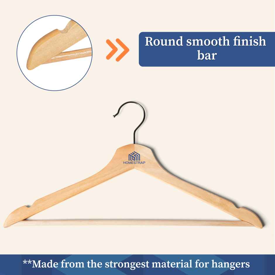 Homestrap Pack Of 6 Premium Round Bar Wooden Hanger