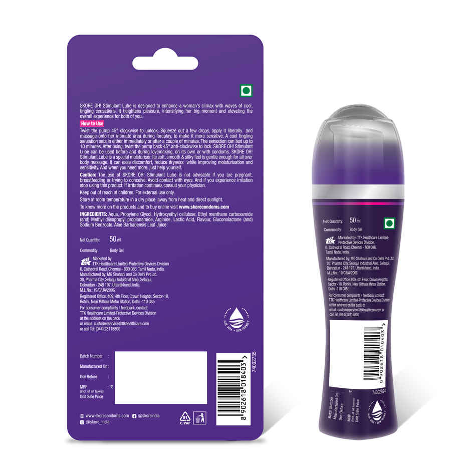 Skore OH Stimulant Lubes for women | Skin Friendly | Safe to Use with Condoms