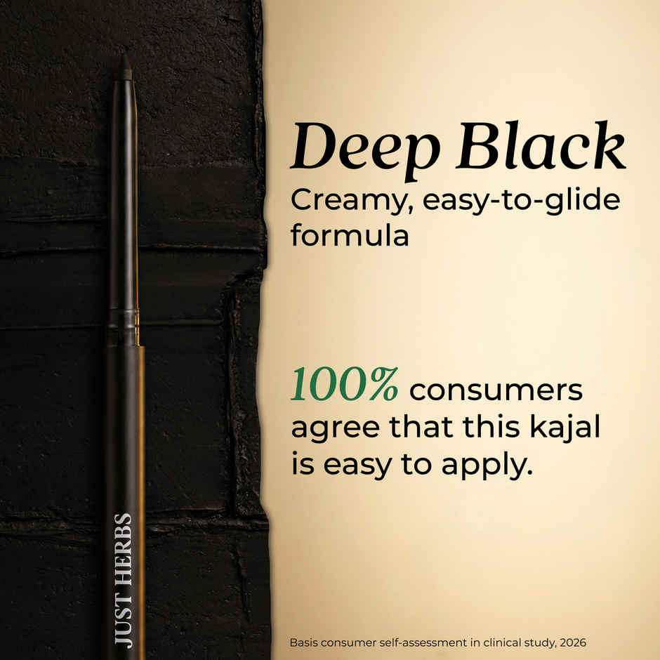 Just Herbs Naynam Day Long Kohl Kajal Smudge-Proof Sweet Almond Oil & Vitamin E (Deep Black)