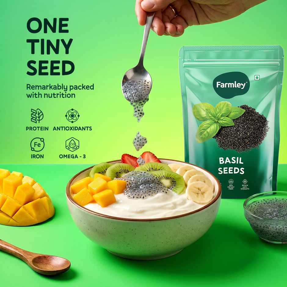 Farmley Raw Basil Seeds | Rich In Protein | Fiber Diet Sabja Seeds | Tukmaria Basil Seeds