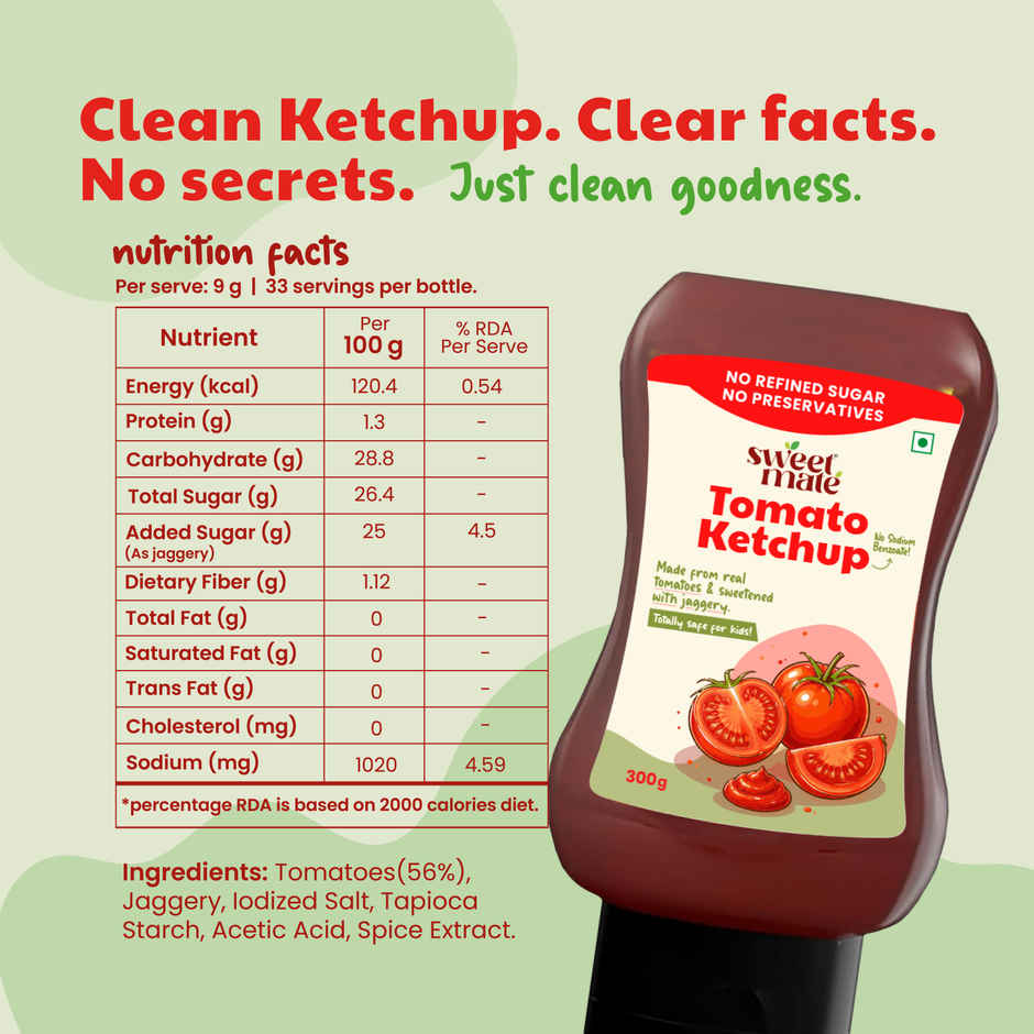 Sweetmate No Added Sugar Tomato Ketchup | Sweetened with Jaggery