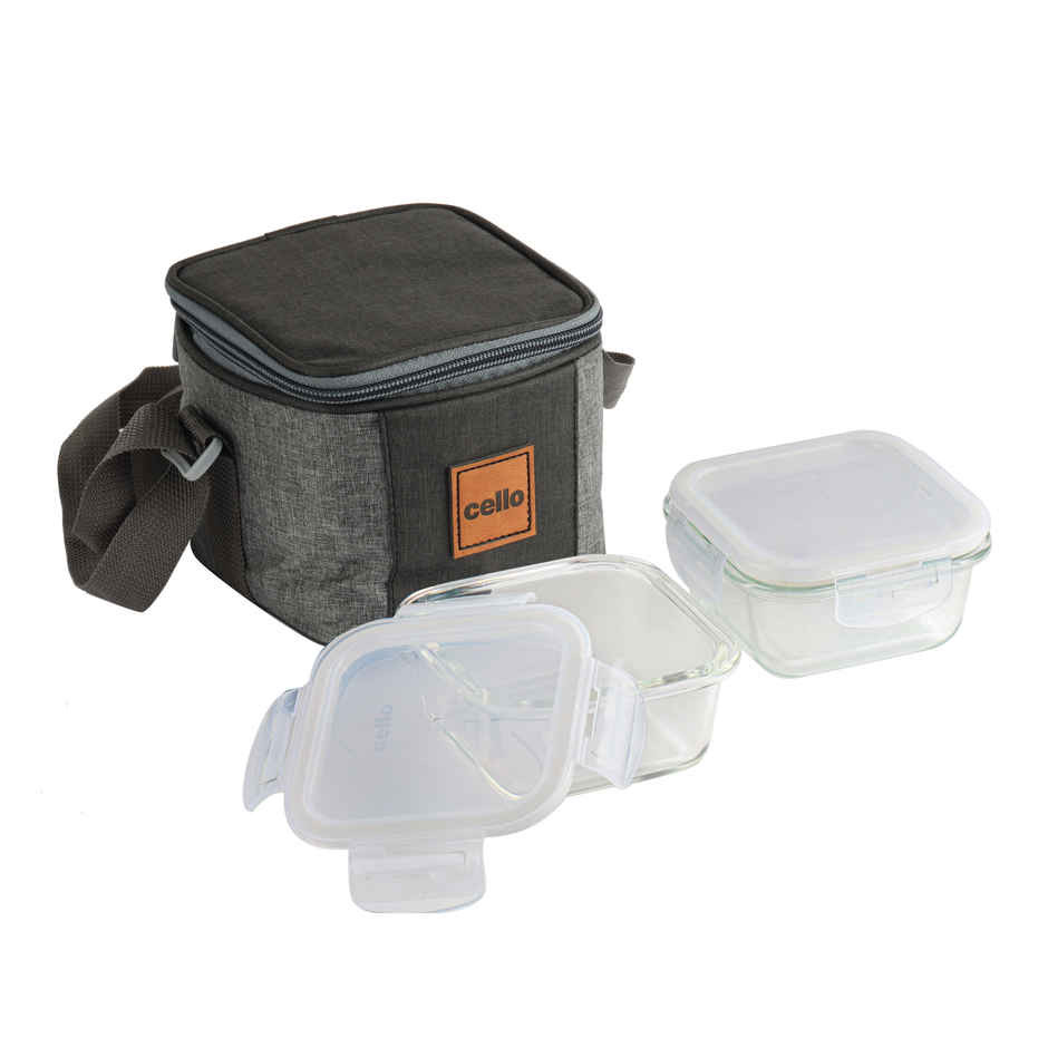 Cello Glassy Square Lunch Box | Microwavable Borosilicate Glass | Clear - 320 ml