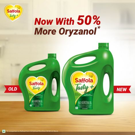 Saffola Tasty + Refined Rice bran & Corn Oil | 50% More Oryzanol | Multi-Source Edible Oil