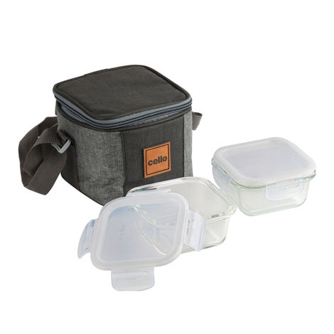 Cello Glassy Square Lunch Box | Microwavable Borosilicate Glass | Clear - 320 ml