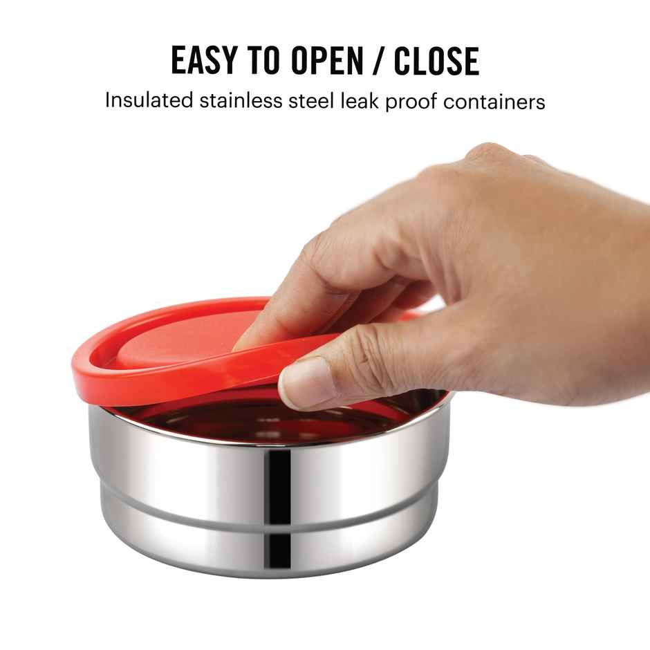 Cello Double Treat Lunch Box with Jacket (2 Unit Container - 300 ml, 1 Unit Oval Container) | Red