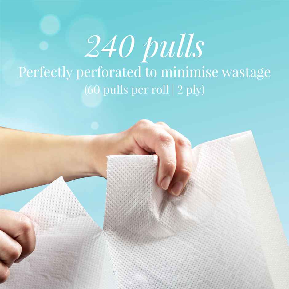 Origami 2Ply Kitchen Tissue Roll Super Absorbent & Tough Pack of 4, 60 Pulls Per Roll