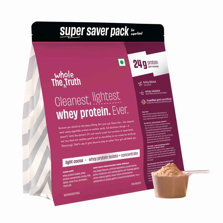 The Whole Truth Whey Protein - Light Cocoa | 24g protein | Scoop