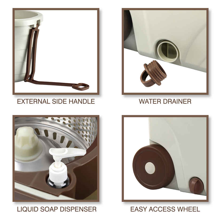 Cello Deluxe Spin Mop Bucket Max Clean with Soap Dispenser, Beige