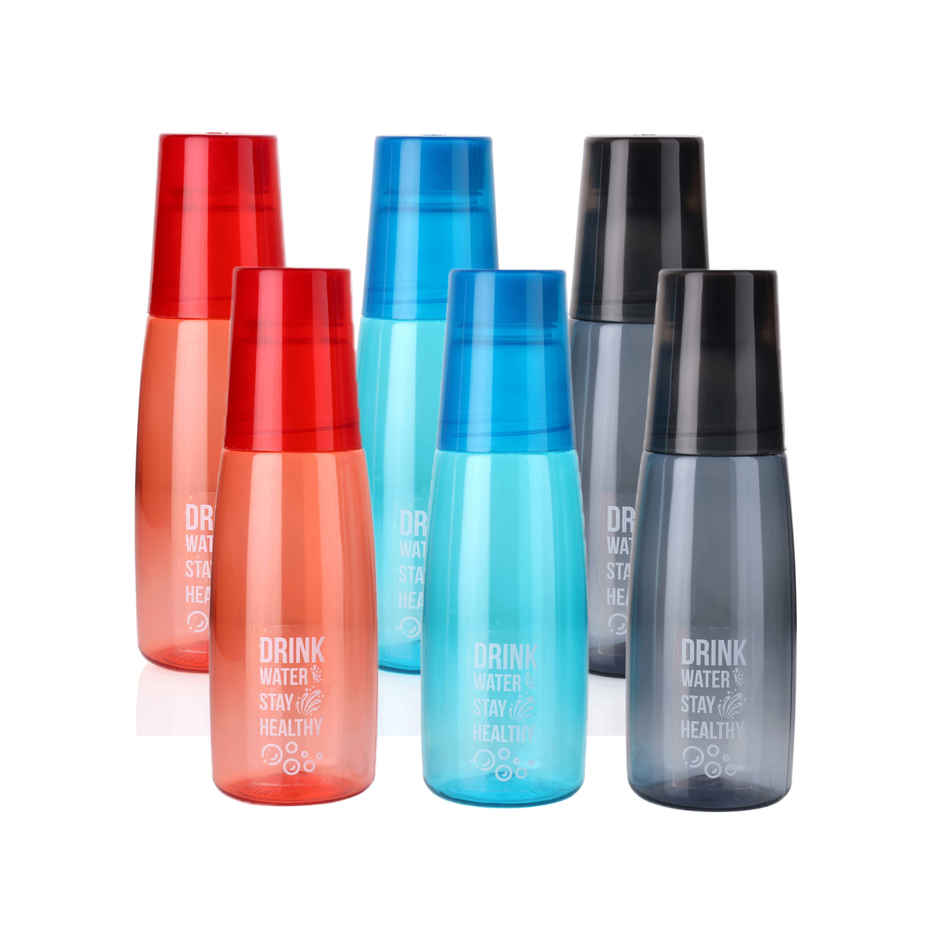 2Mech Plastic Fridge Water Bottle with Plastic Glass | Multicolour | 1 L