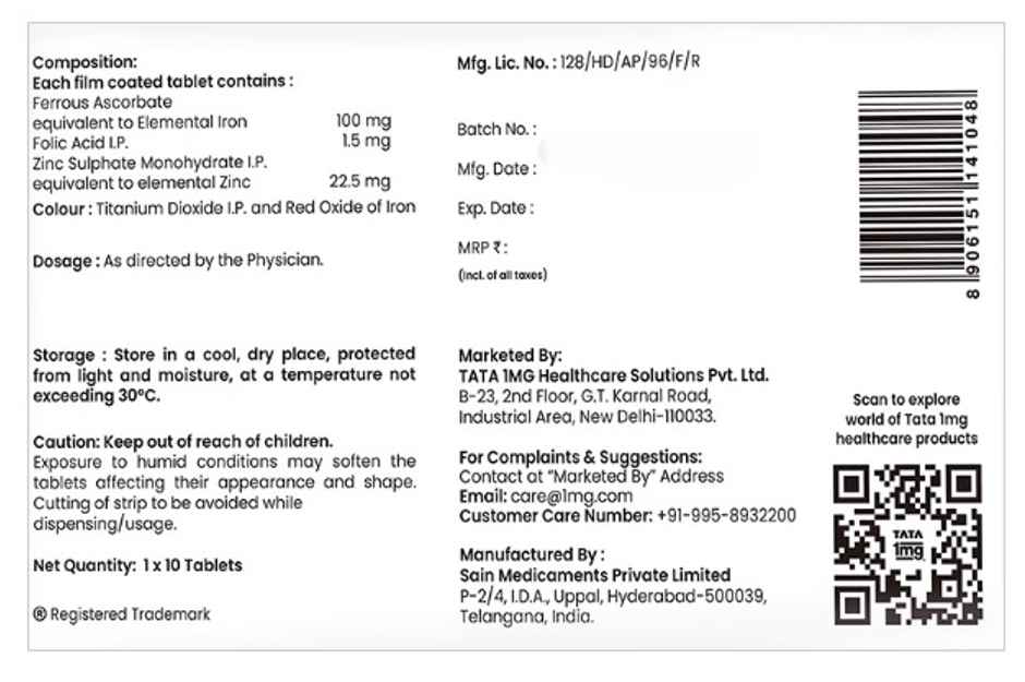 Tata 1mg Iron and Folic Acid Tablet