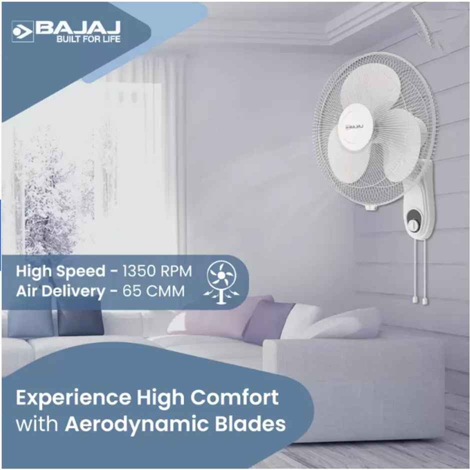 Bajaj Crest Neo Wall Fan, 400mm, All White