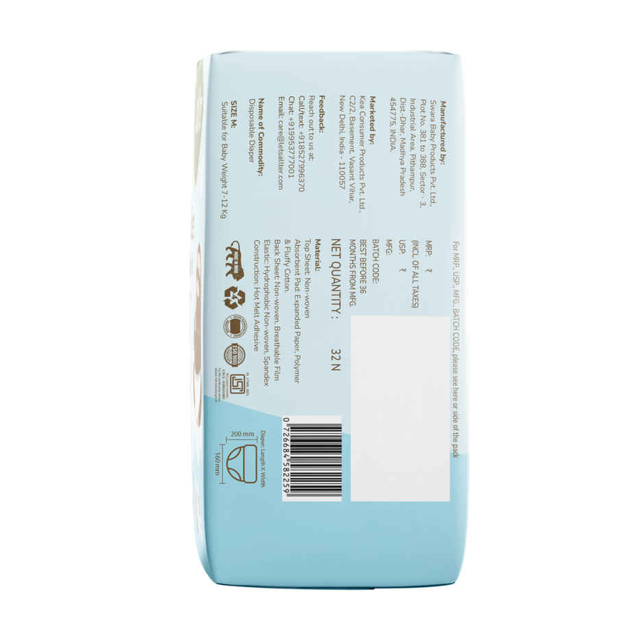 allter Breeze Baby Diaper Pants M Size | 7-12 kgs | M | 32 pcs
