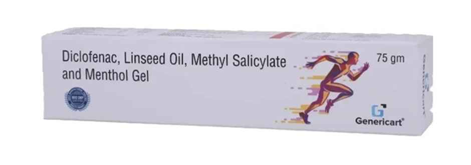 Genericart Diclofenac 1.16%W/W, Linseed Oil 3%W/W, Methyl Salicylate 10%W/W, Menthol 5%W/W Gel