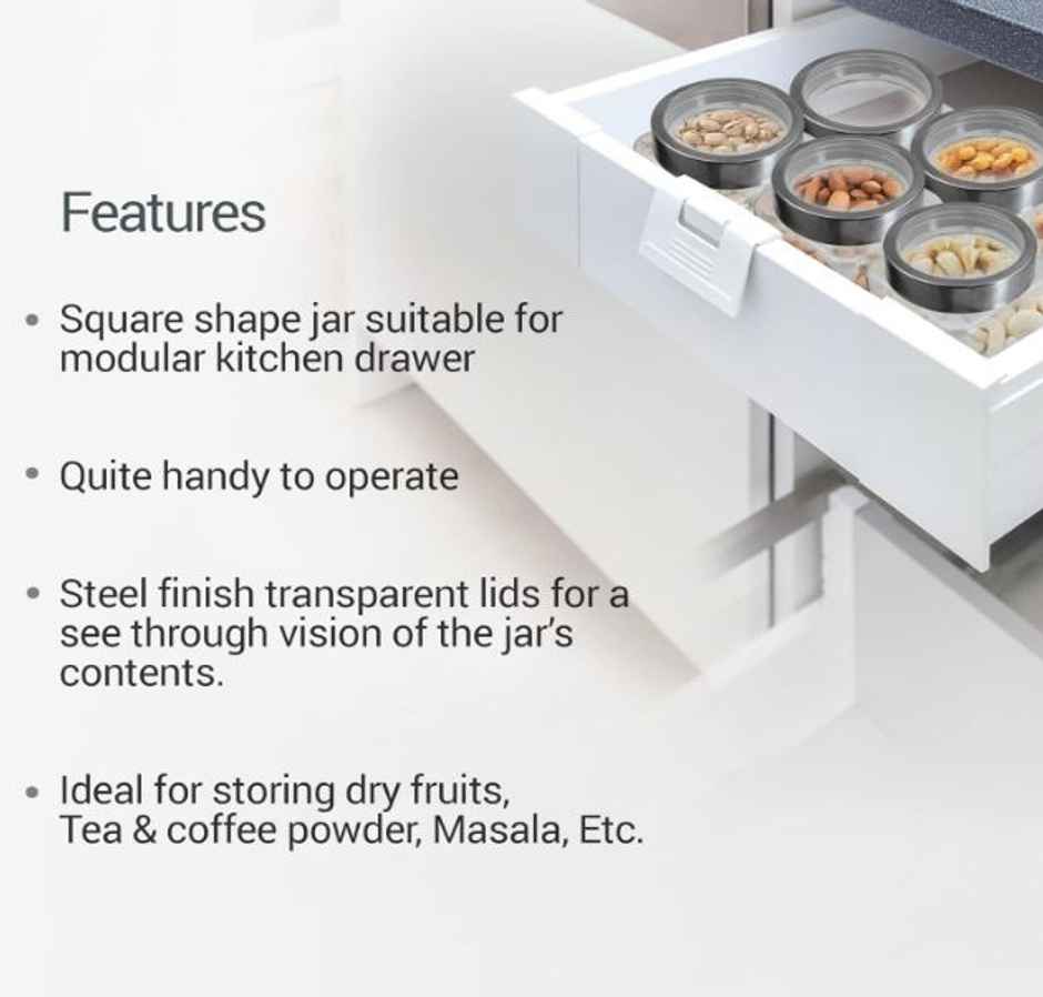 Treo By Milton Cube Storage Glass Jar Set (180 ml Each) 6Pc