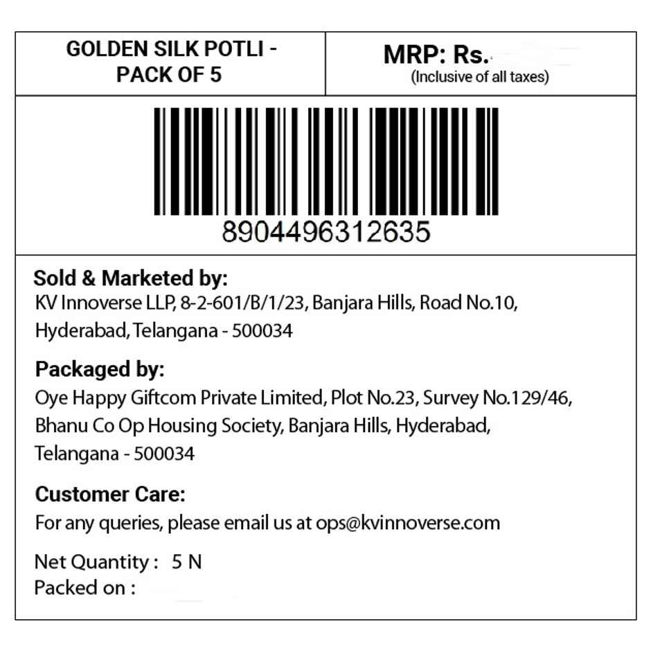 Golden Silk Potli | Pack Of 5 | Happy Mail