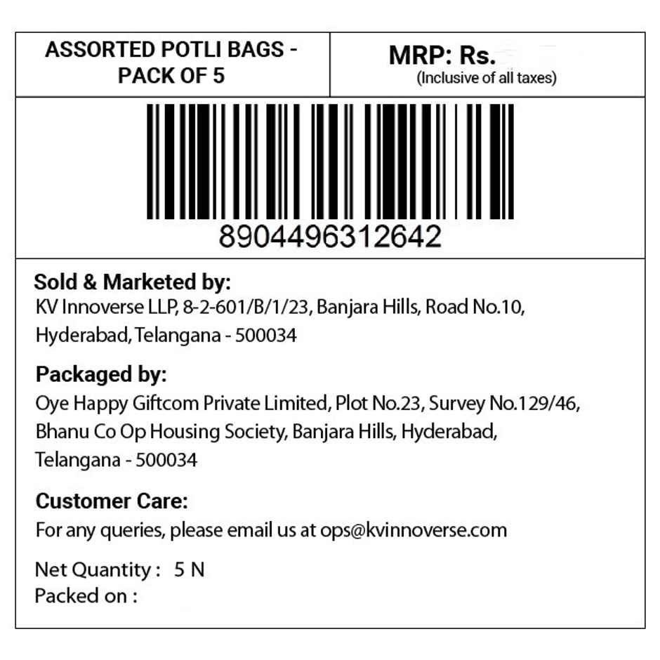 Potli Bags | Assorted | Pack Of 5 | Happy Mail