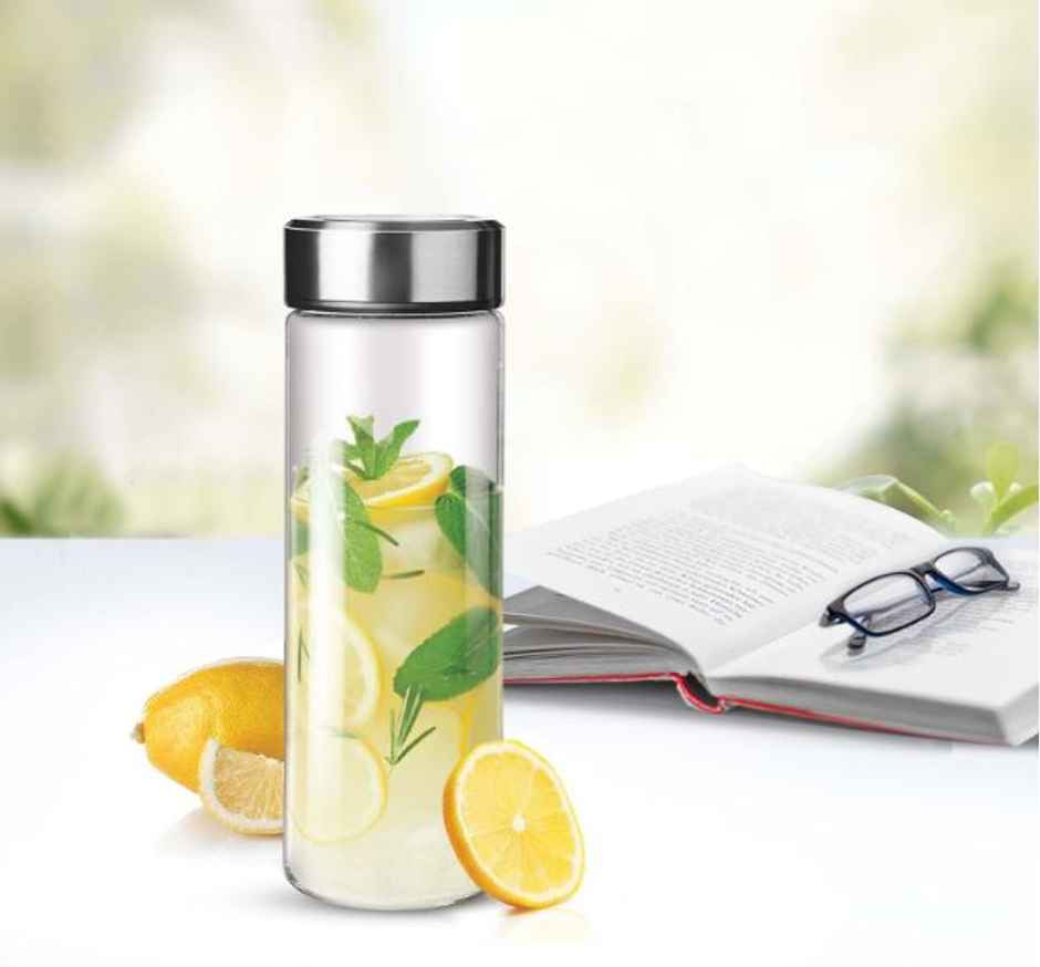 Treo By Milton Borosilicate Crystal Glass Bottle, 500 ml, Glaze Steel