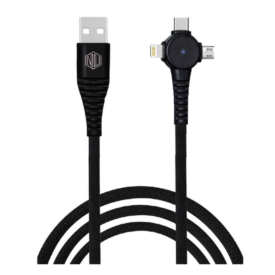 Nu Republic Blaze Trinity 2.0 3-in-one USB Type C Cable 1 m USB-A to Type-C + MicroUSB + Type-L Fast Charge Cable (Compatible with Mobile, Tablet, Laptop) - Black