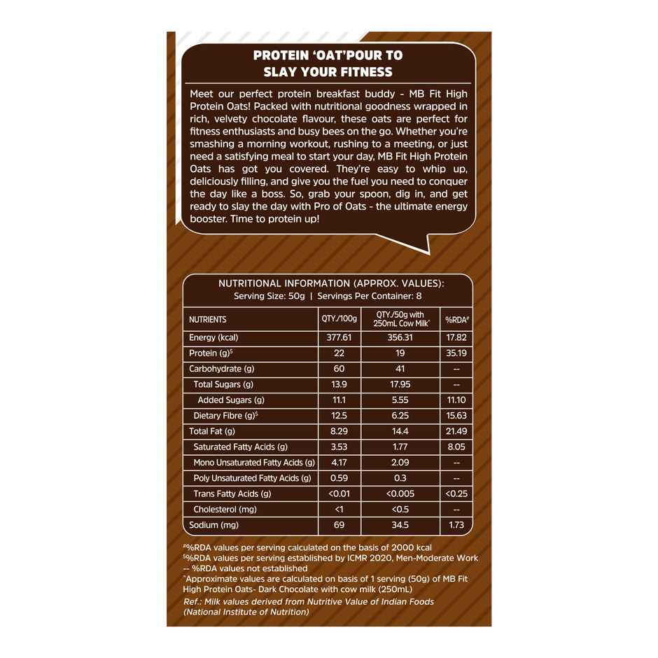 MuscleBlaze Fit High Protein Oats (Dark Chocolate, 400g) | 22g Protein