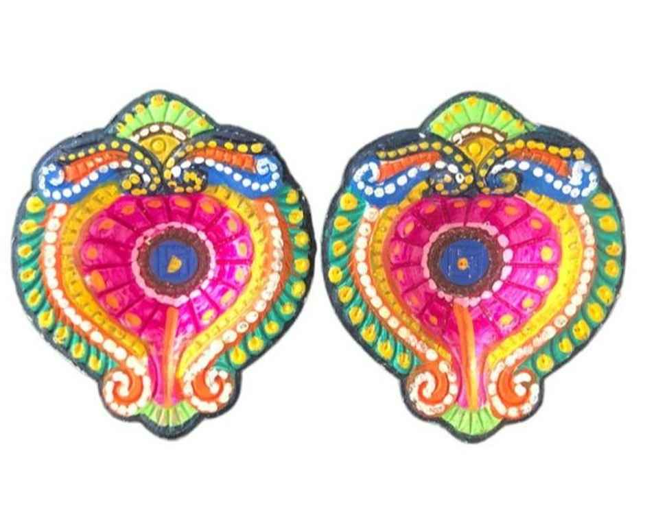 Hand Painted Diya | Multicolour | Pack Of 2 | Designer Clay Diya | Skilsy Handicrafts