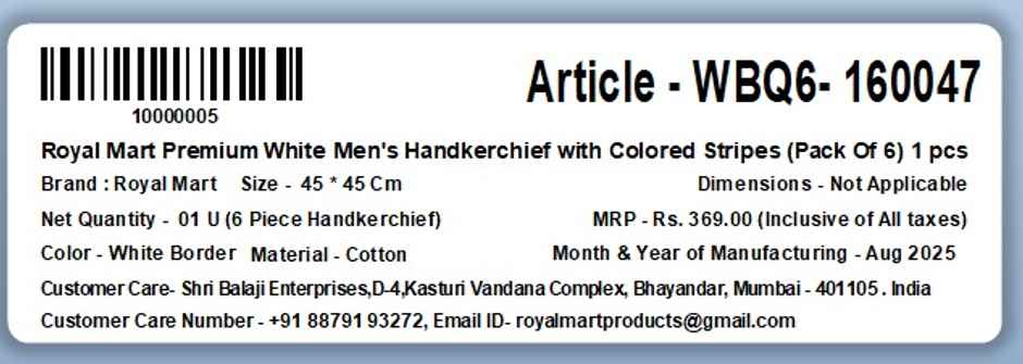 Royal Mart Men's Striped Cotton Handkerchief | Assorted