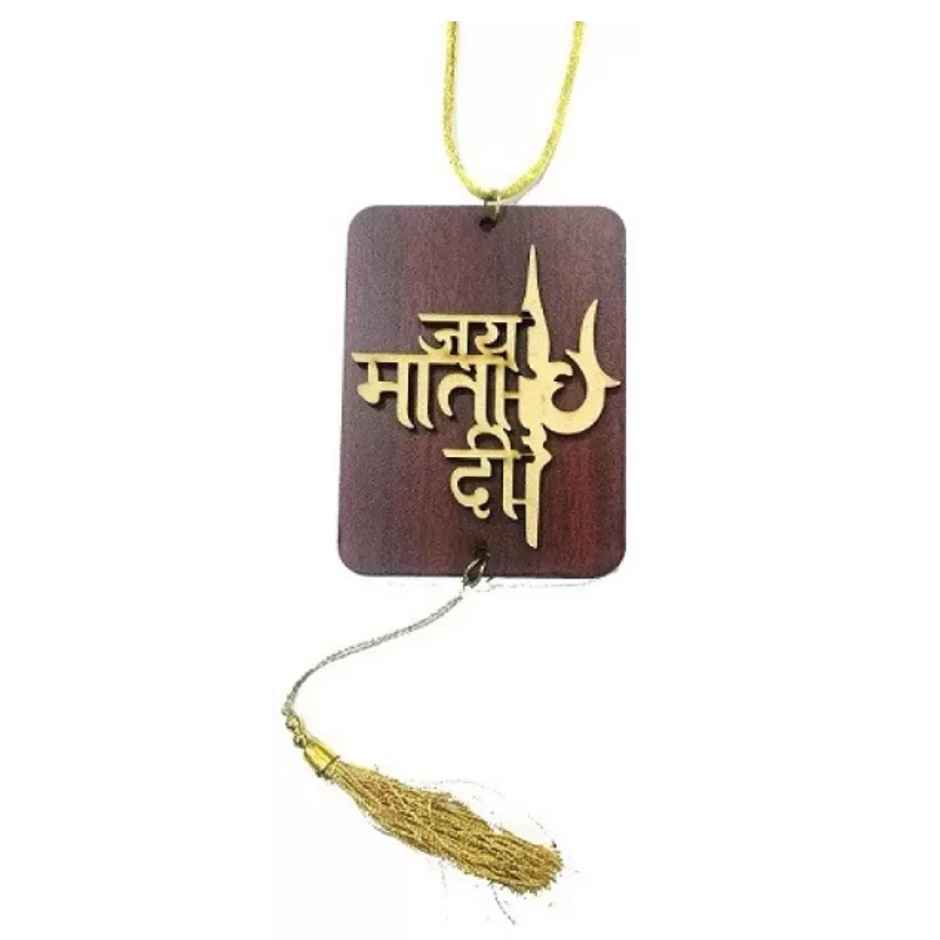 TiyuTrendzz Jai Mata Di Rear View Mirror Hanging for Car | Wooden sheet | Tassle decor