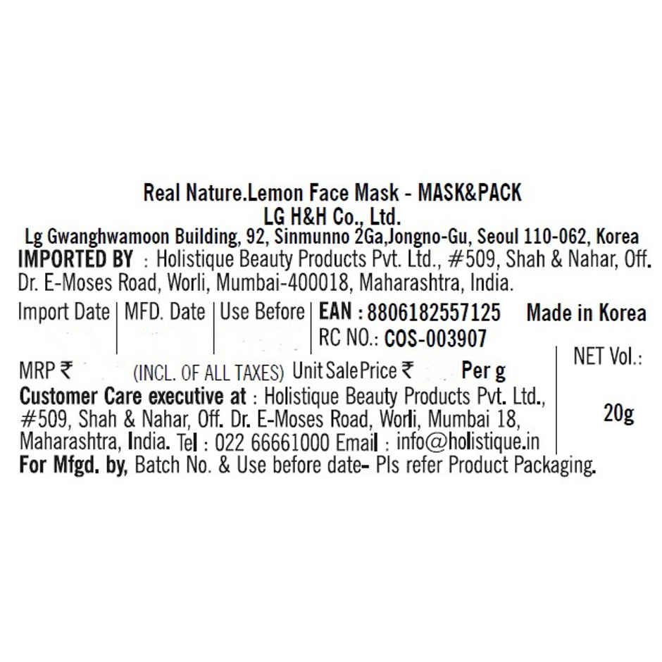 The Face Shop Real Nature Lemon Face Mask | Lemon