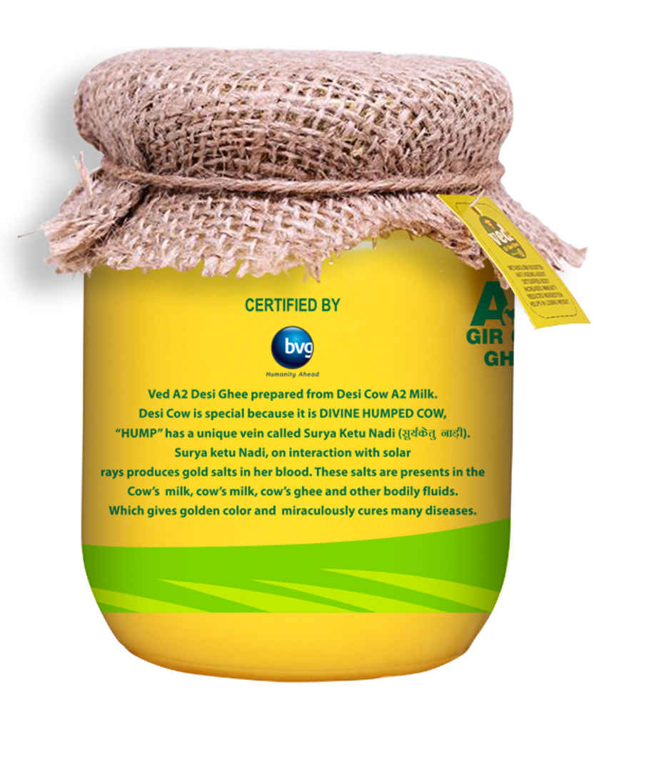 Ved A2 Desi Gir Cow Cultured Ghee Glass Bottle