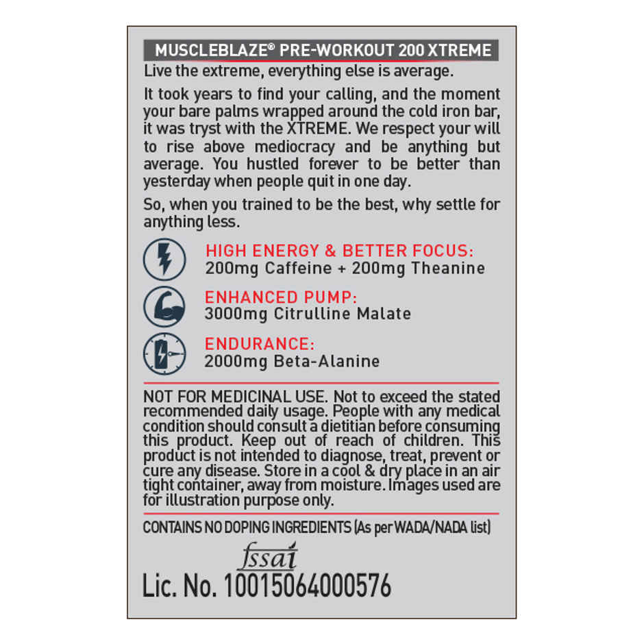 MuscleBlaze Pre Workout 200 Xtreme (Berry Bolt, 15 Servings)