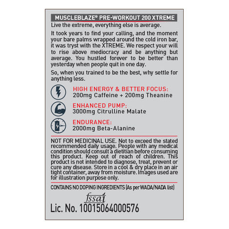 MuscleBlaze Pre Workout 200 Xtreme (Berry Bolt, 15 Servings)