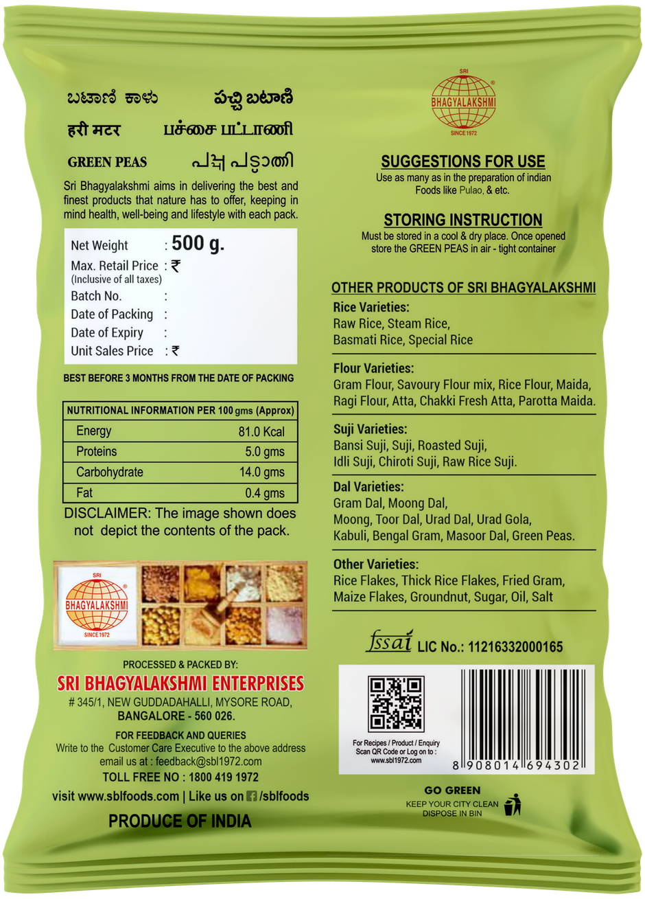 Sri Bhagyalakshmi Green Dried Peas
