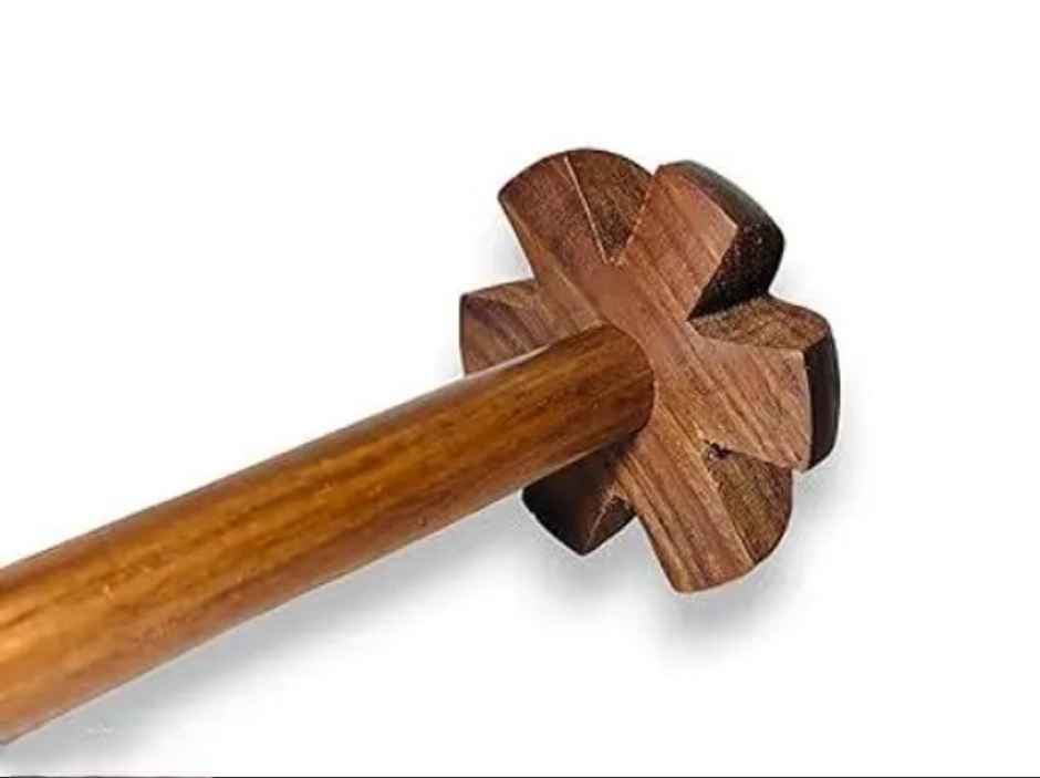 Petals Wooden Manual Churner Lassi Whisker Rawai Madhani Blender Tool - 26cm