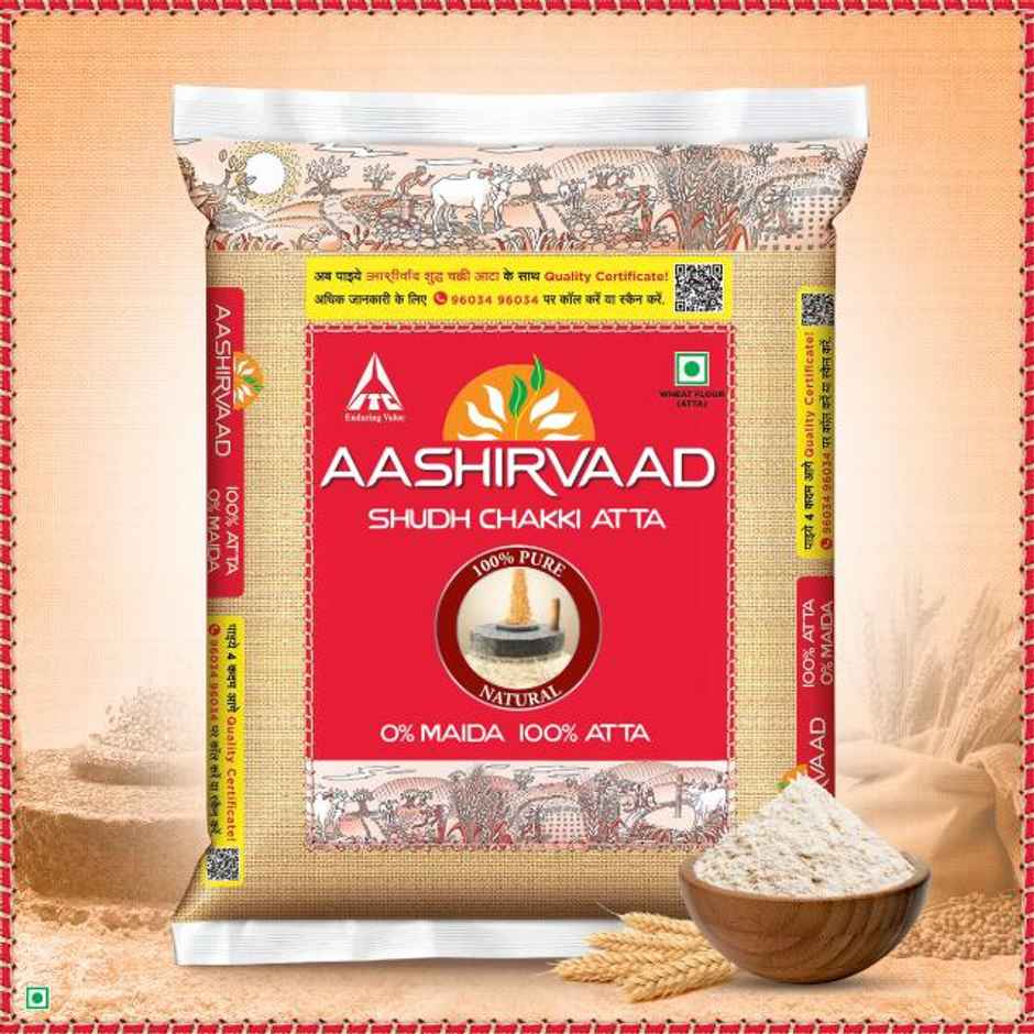 Aashirvaad Atta - Whole Wheat, Dhara Nourish Refined Sunflower Oil Pouch & Fortune Sugar Combo